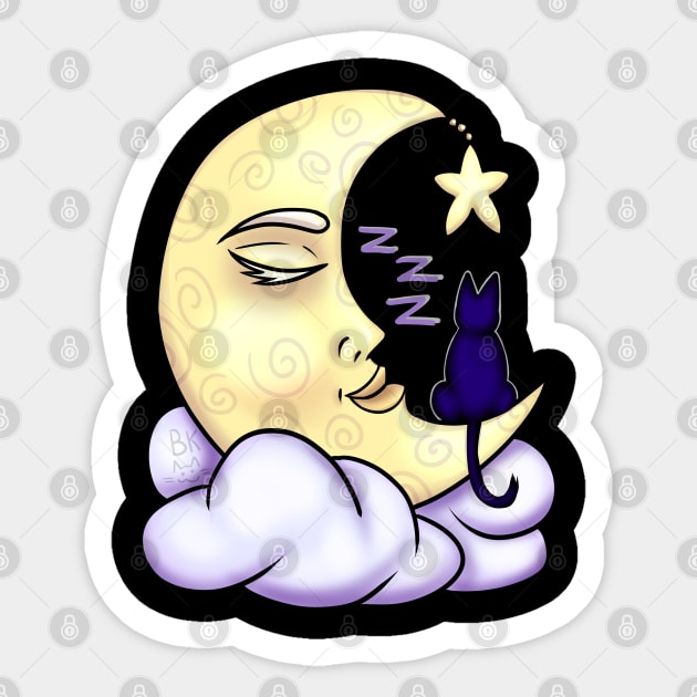 Sleeping Moon and Cat Sticker by Bluekittie